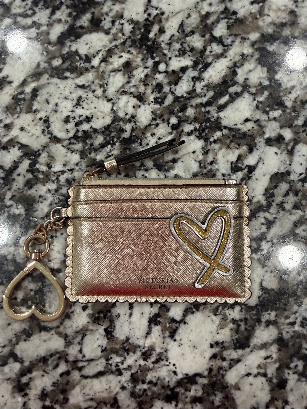Victoria's Secret Metallic Gold Heart Cardholder Keychain